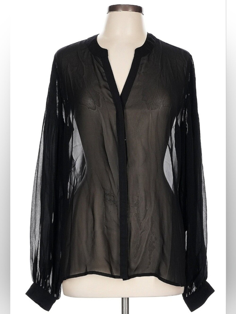 Express Black Sheer Pleated Button Juliet Sleeve Blouse Size L‎ NWOT